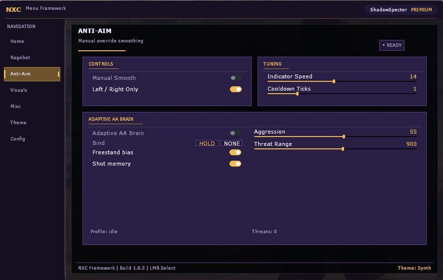 NXC Anti-Aim menu preview