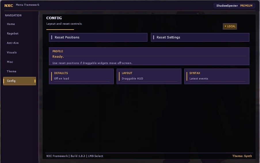 NXC Config menu preview