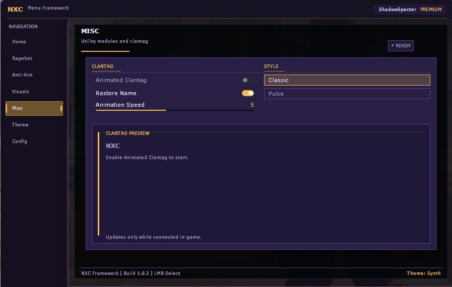 NXC Misc menu preview