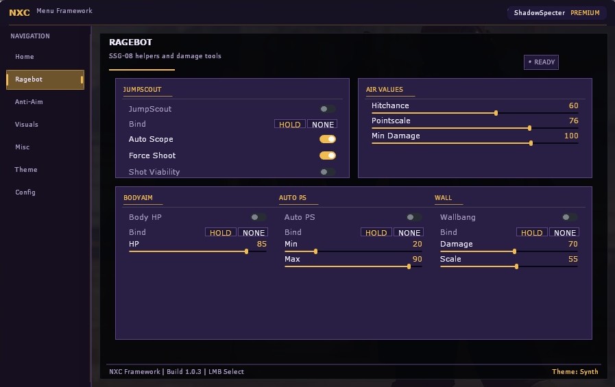 NXC Ragebot menu preview