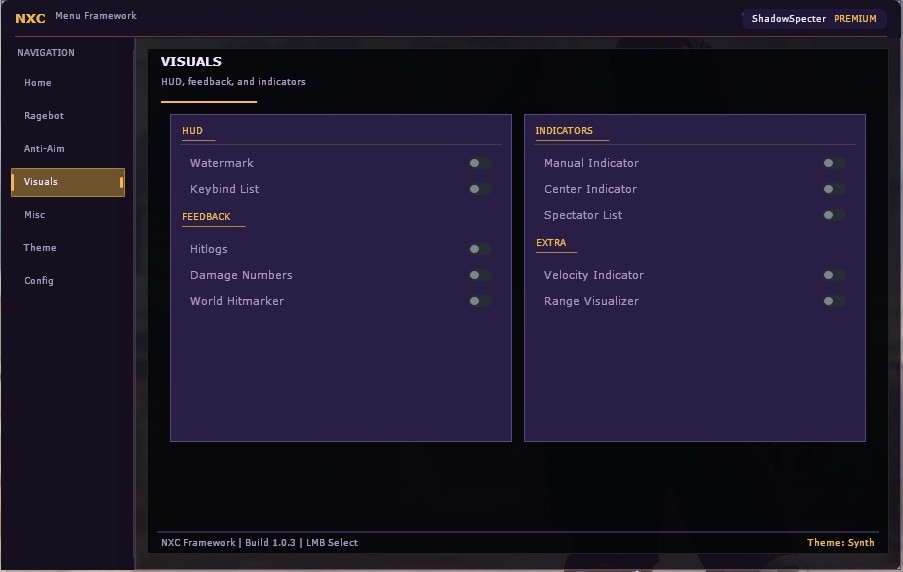 NXC Visuals menu preview